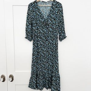 ZARA Floral Tiered Midi/Maxi Dress in Blue/Black